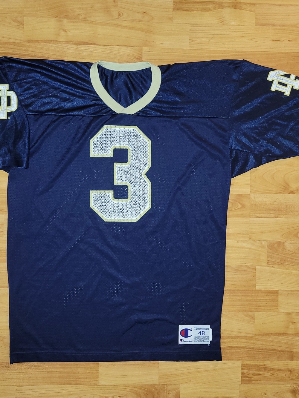Vintage Champion Notre Dame Fighting Irish 90s Jersey #3 Navy Blue Size 48 USA